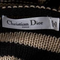 Pre Owned Dior Beige & Black Striped Cashmere & Linen Knit Sweater M