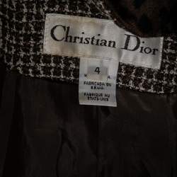 Dior Vintage Brown Tweed & Leopard Print Lapel Detail Jacket S