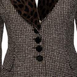 Dior Vintage Brown Tweed & Leopard Print Lapel Detail Jacket S