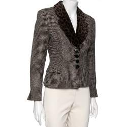 Dior Vintage Brown Tweed & Leopard Print Lapel Detail Jacket S