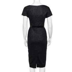 Christian Dior Charcoal Grey Wool Draped Detail Midi Dress S