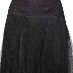 Dior Black Polka Dotted Tulle Pleated Midi Skirt L