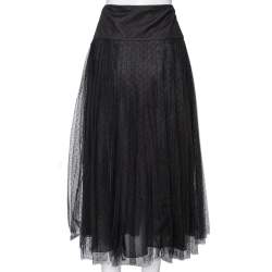 Dior Black Polka Dotted Tulle Pleated Midi Skirt L