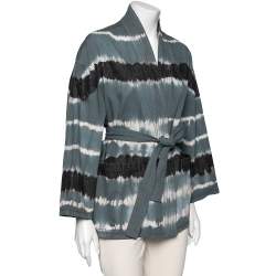 Pre Owned Dior Blue Tie-Dye Effect Cotton Palto Belted Jacket M