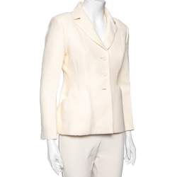 Pre Owned Dior Cream Wool Button Front Fitted Blazer M