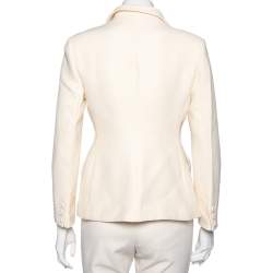 Pre Owned Dior Cream Wool Button Front Fitted Blazer M