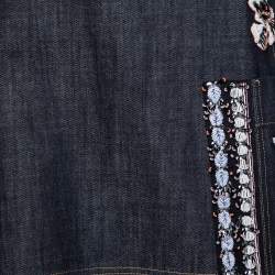 Pre Owned Dior Blue Denim Floral Embellished Short Sleeve Dress L