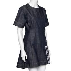 Pre Owned Dior Blue Denim Floral Embellished Short Sleeve Dress L