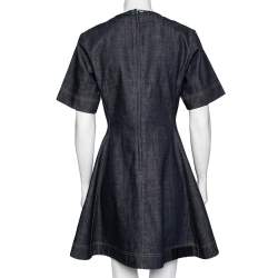 Pre Owned Dior Blue Denim Floral Embellished Short Sleeve Dress L