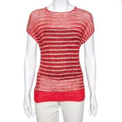 Dior Vintage Red & Gold Striped Lurex Knit Short Sleeve Top M