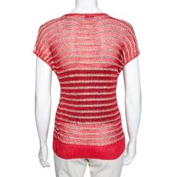 Dior Vintage Red & Gold Striped Lurex Knit Short Sleeve Top M
