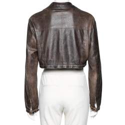 Dior Vintage Brown Leather Button Front Cropped Jacket L