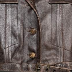 Dior Vintage Brown Leather Button Front Cropped Jacket L