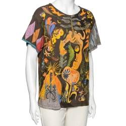 Pre Owned Dior Brown Printed Cotton Short Sleeve T-Shirt M