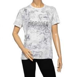 Pre Owned Dior Off White Diorodeo Jungle Print Cotton Linen T-Shirt L