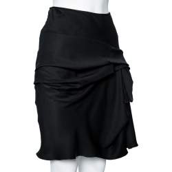Dior Vintage Black Silk Draped Skirt S