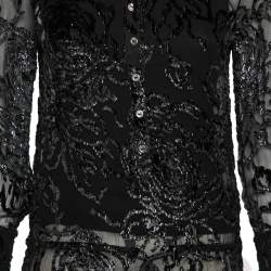 Pre Owned Christian Dior Vintage Black Devore Waist Tie Detail Button Front Shirt M