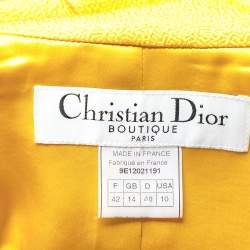 Pre Owned Christian Dior Yellow Textured Silk Cheongsam Jacket L