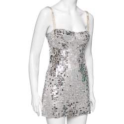 مملوكة مسبقًا Dior Silver Mirror Embellished Mesh Mini Dress S