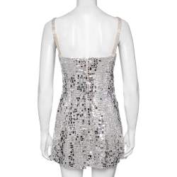 مملوكة مسبقًا Dior Silver Mirror Embellished Mesh Mini Dress S