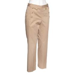 Pre Owned Dior Beige Cotton Front Button Embellished Trousers L