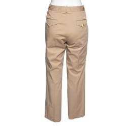 Pre Owned Dior Beige Cotton Front Button Embellished Trousers L