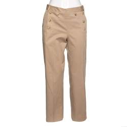 Pre Owned Dior Beige Cotton Front Button Embellished Trousers L