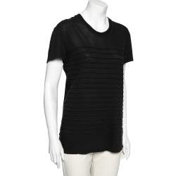 Dior Black Cotton Ruffle Trim Short Sleeve Top XS