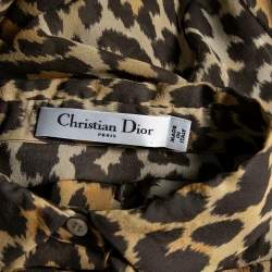 Dior Brown Leopard Printed Silk Puffed Short Sleeve Blouse L