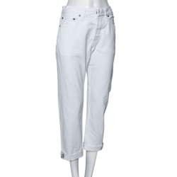 Dior White Denim Frayed Edge Detail Boyfriend Jeans M