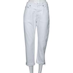 Dior White Denim Frayed Edge Detail Boyfriend Jeans M