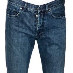 Pre Owned Dior Blue Denim Frayed Edge Detail Boyfriend Jeans M