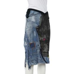 Christian Dior Boutique Navy Blue Denim Printed Silk Knit Asymmetric Skirt M