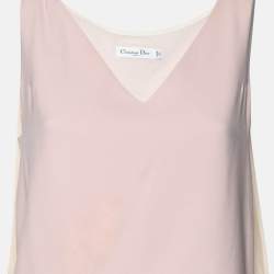 Dior Pink & Cream Silk Crepe Overlay Draped Sleeveless Top M
