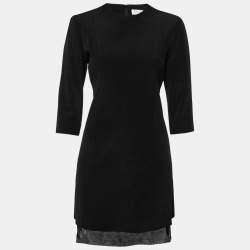 Dior Black Crepe & Tulle Trimmed Round Neck Dress M