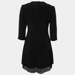 Dior Black Crepe & Tulle Trimmed Round Neck Dress M