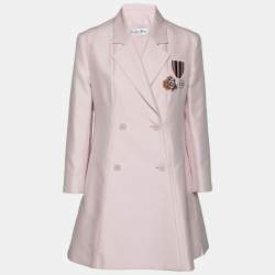 Dior Pink Cotton Applique Detail Double Breasted Coat L