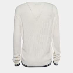 Pre Owned Dior Cream Pointelle Knit J'Adior Long Sleeve Top L