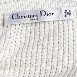 Pre Owned Dior Cream Pointelle Knit J'Adior Long Sleeve Top L
