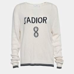 Pre Owned Dior Cream Pointelle Knit J'Adior Long Sleeve Top L