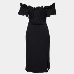 Dior Black Crepe Ruffled Midi Dress M