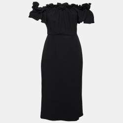 Dior Black Crepe Ruffled Midi Dress M