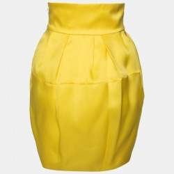 Dior Yellow Silk Pleat Detail Short Skirt S