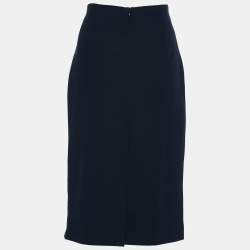 Dior Midnight Blue Textured Wool High Waist Pencil Skirt L