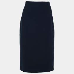 Dior Midnight Blue Textured Wool High Waist Pencil Skirt L