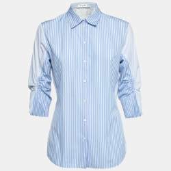 Pre Owned Dior Blue & White Striped Cotton Button Front Shirt M