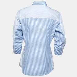 Pre Owned Dior Blue & White Striped Cotton Button Front Shirt M
