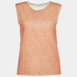 Pre Owned Dior Orange Sequinned Cashmere Silk Sleeveless Top M