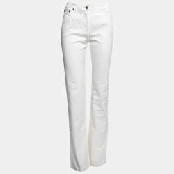 Dior Ivory Denim Logo Embroidered Straight Leg Jeans M