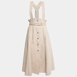 Dior Light Beige Distressed Denim Belted Dungarees M